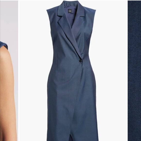 NWT BOSS Delibea Women's Sleeveless Button Front Dress in Virgin Wool Blue 8 - Picture 4 of 12
